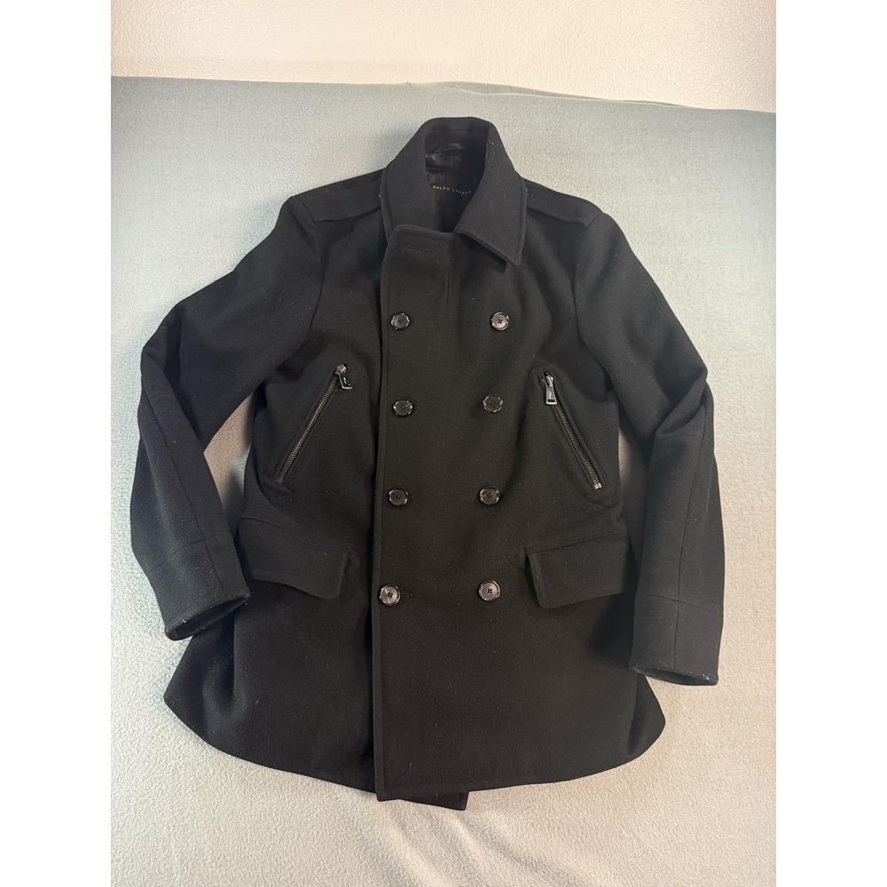 Ralph Lauren Coat Mens M Black Wool Pea Coat Cashmere Blend Black Label Italy